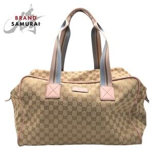 GUCCI GG brown pink canvas Boston bag